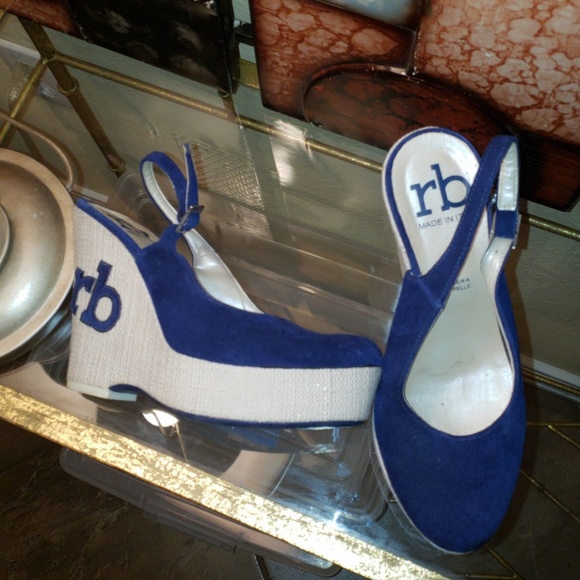 Rocco Barroco Shoes - Blue Suede & White Wedges